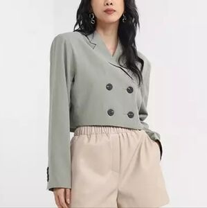Topshop X ASOS | Cropped Double Breasted Sage Green Boxy Blazer Size:US 4